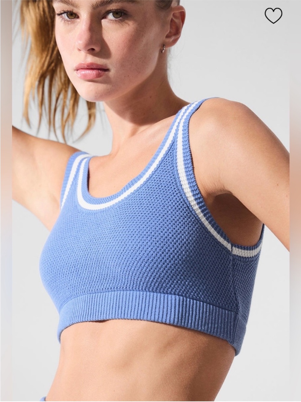 Alo Yoga Tennis Club Sweater Knit Bra Crystal Clear Blue/White Sz M 8-10 W9808R